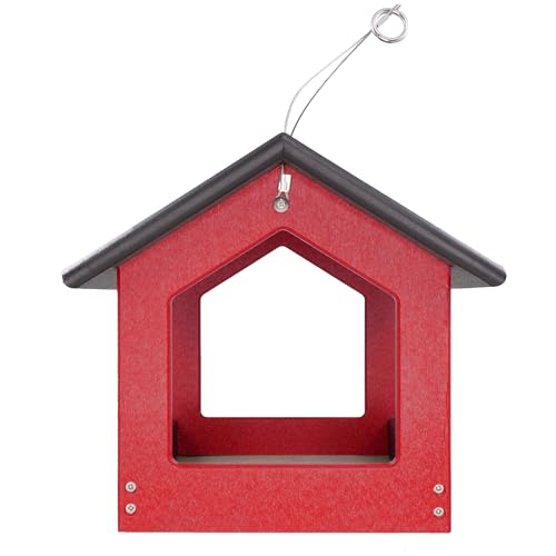 DutchCrafters Amish USA Made Recycled Plastic Large Hanging Modern Fly Through Covered Roof Open Platform Tray Bird Feeder for Outdoors, Garden, Yard (Black & Red) - color: Black & Red