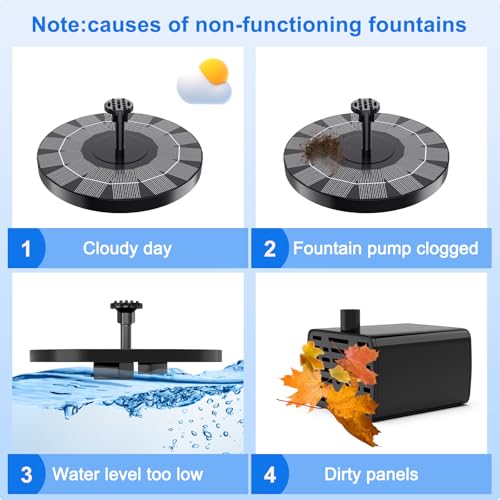 2.5W Solar Bird Bath Fountain Pump, Solar Fountains, Solar Powered Water Fountain with 6 Nozzles and Fixer for Bird Bath, Outdoors, Fish Tank, Pond, Pool and Garden - color: Black-2.5w