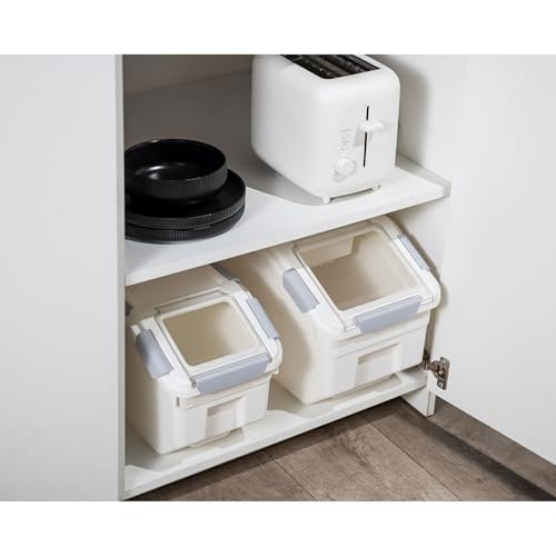 10 Liter / 20 lbs Rice Storage Container with Measuring Cup, BPA free, For Rice | Grain | Pet Food | Flour, 2 count, White