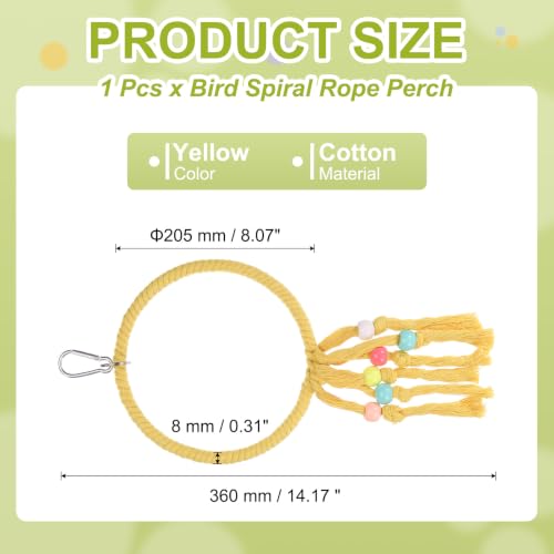 Bird Rope Perch Swing, Rope Ring Perch Standing Pole Accessory Climbing Swing Paw Grinding 14 Inch, (Yellow) Intended for Parrot/Parakeet/Budgies/Cockatiels/Lovebirds - color: Yellow, size: 14 Inch