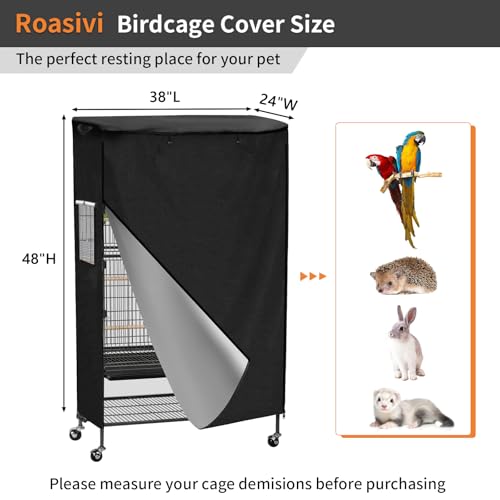 Roasivi Universal Large Bird Cage Cover Bird Cage Covers for Night Light-Blocking & Breathable Fit for Parrots and Other Small Animals Waterproof Durable Oxford Fabric 38" L x 24" W x 48" H Black - size: 38" L x 24" W x 48" H