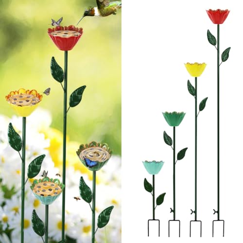DREAMSOUL Flower Bee Watering Station, Multi-Height Bird Bath | Shallow Basins for Safe Sips, Weatherproof Metal Material, Ideal for Outdoor Garden Decor - size: 4PCS-D