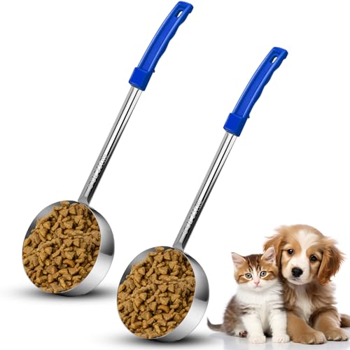 2 Pcs Dog Food Scoop1 Cup,Stainless Steel Measuring Cups with Long Handles | 1 Cup scoop with long handle for Dogs Cats Birds Food - size: 1 CUP
