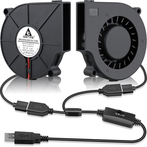 GDSTIME 75mm x 15mm 5V USB Blower Fan with 3 Speed Control, 2-Pack | 7515, Brushless DC 5 Volt Fans, Turbine Turbo Cooling Fan, for Helmet, Laptop, 3D Printer, Muti-speed Controller Included - size: 75x15mm