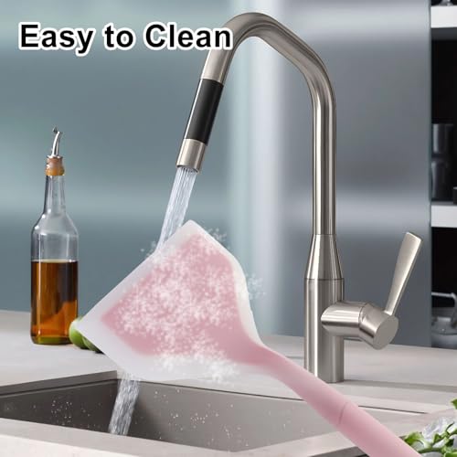 Hitefu 2 Pcs Silicone Spatula Turner, Green & Pink | Wide Pancake Flipper, Tamagoyaki Shovel, BPA Free, Non-Stick Egg Flipper, For Omelette, Pizza, Steak & Fish - color: Green & Pink