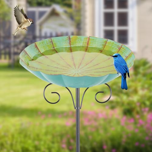 Metal Bird Baths for Outdoors | 39" H Birdbath with 10 Inch Bowl, Standing Bird Bath & Bird Feeder for Outside Garden Patio Yard Lawn Decor, Yellow Green - color: Yellow Green