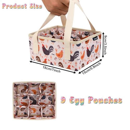 Eggs Collecting Basket, Egg Bags with 9 Pouches, Durable Canvas Eggs Holder with Bottom PP Board, Collector & Container for Duck, Chicken, Goose Egg