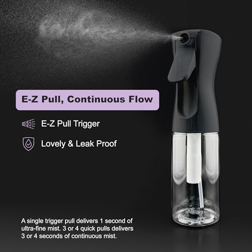 2 Pack Spray Bottles for Hair - Continuous Water Mister Spray Bottles with Ultra Fine Mist Spray for Hairstyling, Barbers, Salons, Skin Care, Cleaning, Plants, Pets (Ebony, 6.8 oz) - color: Ebony, size: 6.8 oz