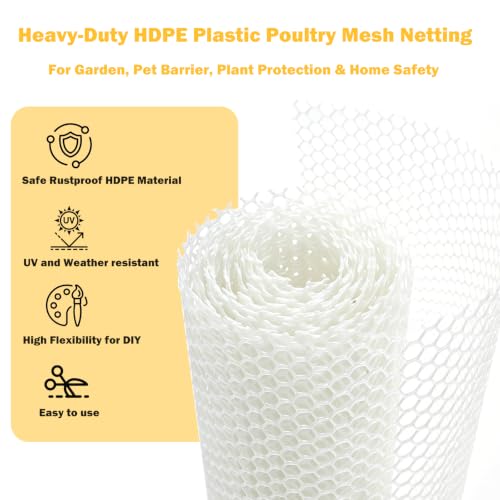Jollybower 15.7IN x 10FT Plastic Chicken Wire Mesh Fence, Easy Install Chicken Wire Fencing, Garden Netting & Animal Barrier for Animals,Plant,Pet-1pack，White - color: White