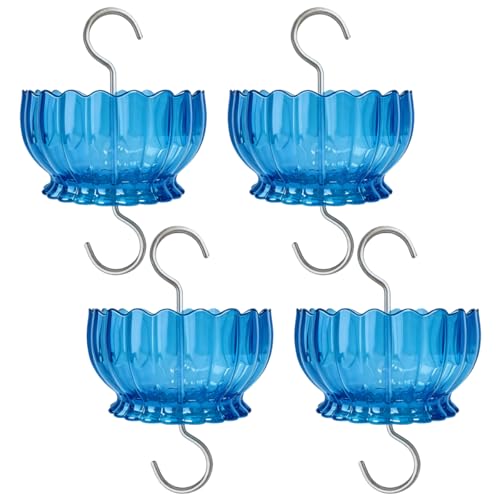 9oz Plastic Ant Moat for Hummingbird Feeder, 4-Pack Blue Daisy Insect Guard | Stainless Hooks, Floral Buffer, Transparent Nectar Protector, Water Barrier Blocking Bugs, 9 Ounce/270ml Capacity - color: Blue, size: 4PC/Pack