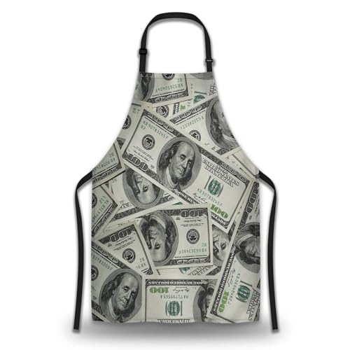 Kitchen Apron for Women Money Dollars Cooking Aprons for Men for Cooking Restaurant BBQ Painting Crafting Gardening 27” (W) x 31” (H), Waterproof Aprons - color: Dollars