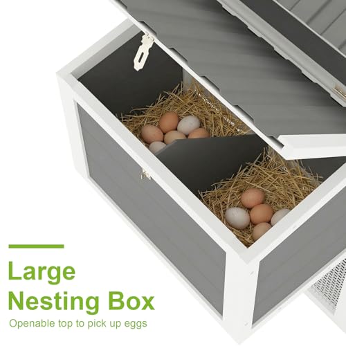 Yafylly Large Chicken Coop Outdoor, 82" Wood Hen House for 3-4 Chickens, Durable Duck House Poultry Pet Hutch with Run, Nesting Box, Ramp, Removable Tray, Waterproof Roof for Backyard Small Animal - color: Grey, size: 80.9"L x 36.3"W x 44.7"H