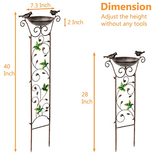 SUNNYPARK 43.5 Inch Metal Bird Bath Bowl with Garden Trellis Outdoor | Easy install, Garden birdbath and Plants Trellis 2 in 1, Decorative with Hummingbirds, Functional Decor for Yard Patio Lawn - size: Hummingbird