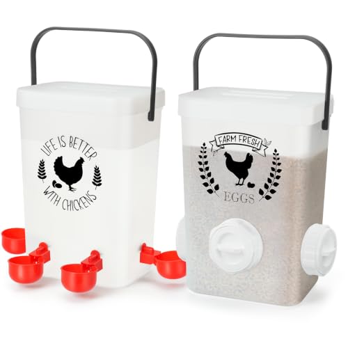 ‎Tgeyd Backyard Chicken Feeder & Waterer Set – No-Waste Feeding Station for Coop & Run, Gravity Water Cups, Feed Storage Container (3 Gal/15 LB)