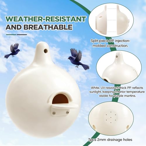 Yaocom 8 Pack Purple Martin Gourds, Plastic Martin Gourds with Circular Entrance, L-Shaped Shelf, Drainage System, Easy to Clean and Maintain Spacious Birdhouse