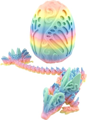 3D Printed Articulated Pastel Rainbow Butterfly Dragon, Home/Office/Desktop Decor, Flexible Sensory Toy, Unique Gift, Insect Lover Gift. (9.5 Inch Dragon with Butterfly Egg) - style: 9.5 Inch Dragon with Butterfly Egg