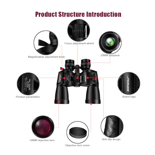 10-30X50 High Magnification HD Long Range Zoom 10X-30X Magnification Wide Angle Binoculars for Hunting Telescope