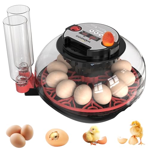 12 Egg Incubator for Hatching Chicken/Quail/Duck Eggs, Auto Turning, Digital Humidity/Temp Control, LED Candler, Auto Water Refill, 360° View (Smart Sensor) - color: Onyx Crimson