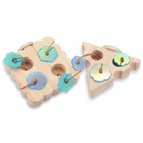ASTIMESA 2 Packs Triangle & Square Parrot Foraging Feeder, Wooden Bird Enrichment Plaything Stand, Interactive Foraging Plaything for Birds Parakeet Pet Budgie Cockatiel Cage Feeding (Wooden)