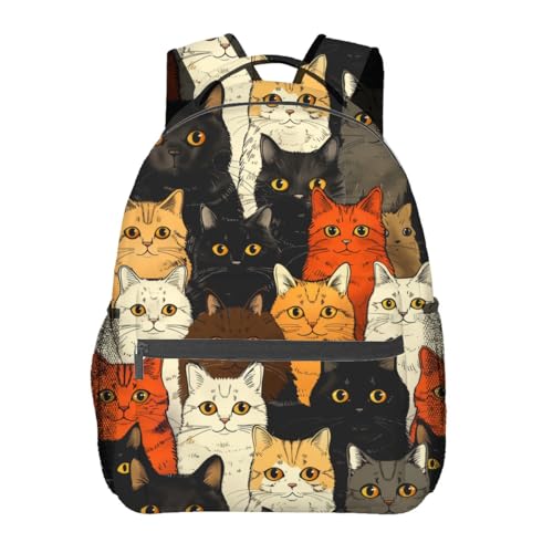 Colorful Cat Backpack, Cute Kitten Faces Polyester Dark Backpacks,Lightweight Double Shoulder Back Pack for Kids Teens,Cartoon Bookbag,School Bag Gifts,Casual Travel Daypack Book Packs - color: Cat