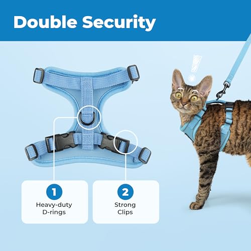 Voyager Escape-Proof Step-in Lock Cat Harness & 5ft Neoprene-Handle Leash Set All-Weather Mesh with Reflective Stitching for Small to Large Cats by Best Pet Supplies, Baby Blue (327), XS - color: Baby Blue (327), size: XS (Chest: 13 - 16")