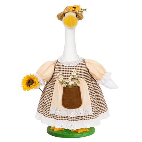 JcHrmers Fall Porch Goose Outfits Sunflower Lawn Goose Clothes with Straw Hat Autumn Goose Outfits Fits 23" Cement Plastic Goose Statue for Thanksgiving Harvest Farmhouse Yard Garden Home Decor