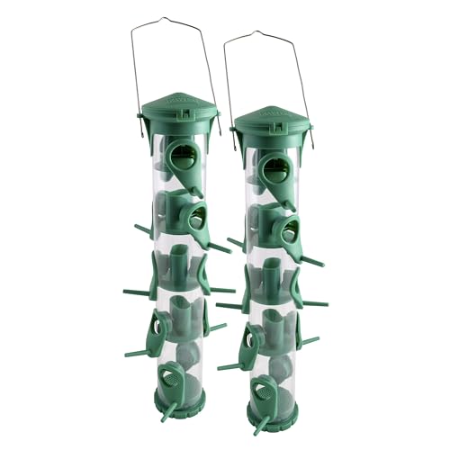 Kaytee Songbird Wild Bird Diffuser, Tube Bird Feeders, Pack of 2 | Feed more birds. Bird feeders for outdoors hanging. 10 perches, hinged lid, bird feeder 2 pack