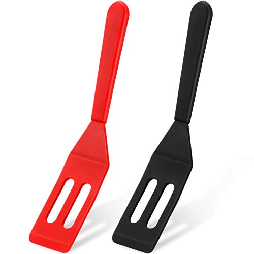 Mini Brownie Serving Spatula Flexible Nonstick Silicone Serve Turner Heat-Resistant Cookie Slotted Spatula for Flip Egg in Small Frying Pan Cookie Batter Lemon Squares(Red and Black,2 Pieces) - color: Red and Black