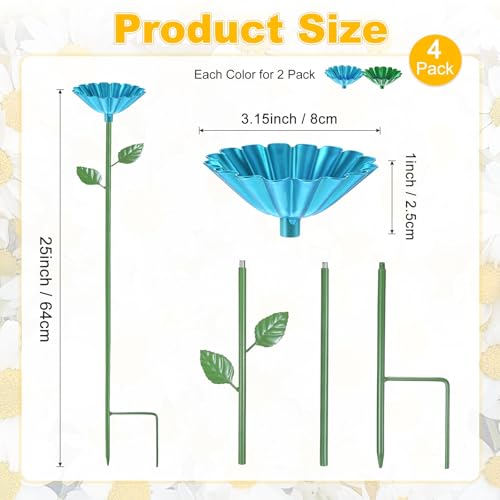 M METERXITY 4-Pack Bee Watering Station, 64cm/25 Inch Iron Bee Bath for Garden Water Feeder, Colorful Butterfly Bath Bowl for Outdoor/Garden/Yard Decor [Blue/Green] - color: Blue, green