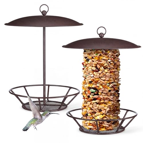 2 Pcs Cylinder Bird Feeder Outdoor Seed Cake Feeder Metal Suet Cake Holder Backyard Wild Birdfeeding Bird Feeders for Outdoors Garden(Brown) - color: Brown