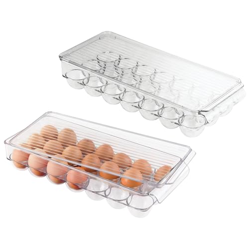 iDesign Clear Plastic Egg Holder for Fridge with Lid, 2-Pack | 21 Egg Storage Capacity, Container Organizer Bin - color: Clear, style: Pack of 2