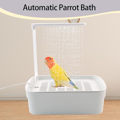 PINVNBY Automatic Bird Bath with Pump,Parrot Bathtub Shower Parakeet Bath Box with Cage USB & Power Plug Water Circulated Controller for Cockatiel Lovebird Conure Budgie(White) - color: 【White】