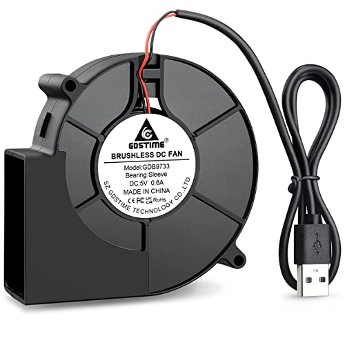 GDSTIME DC 5V USB Powered 97mm x 33mm Blower Fan, L/M/H 3 Speed Controller | 9733, Brushless, Squirrel Cage, Centrifugal, for Receiver DVR Xbox Modem AV Cabinet Cooling - size: 97mm x 33mm