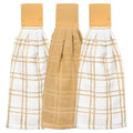 Ritz Premium 100% Cotton Solid and Multi Check Kitchen Tie Towel Absorbent, Super Soft, and Fast Drying Hang Towel, Set of Three, Straw - color: Straw, size: Solid & Multi Check - 3 Piece