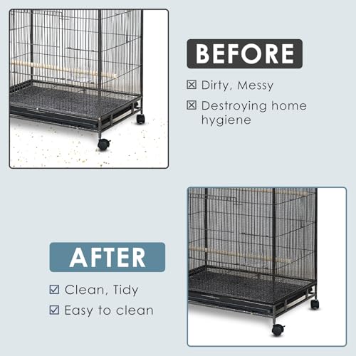 Bissap Bird Cage Seed Catcher, 90-118‘’ Universal Birdcage Net Nylon 31.8'' H Adjustable Elastic Band Stretchy Skirts Mesh Cover for Parrot Cage Seed Guard (Not Include Birdcage)- Black - color: Black