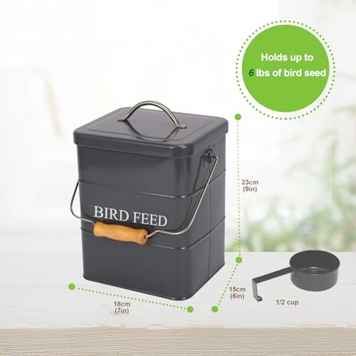 Bird Seed Storage Container Airtight,5~6LB Metal Bird Food Container with Scoop,Wild Birds Feed Tin for Storing Sunflower Seed-Ideal for Outdoor or Indoor-Squirrel proof-Gray - color: Gray