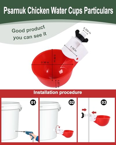 DIY Automatic Chicken Waterer Kit - 4 Chicken Water Cups, Float Valve, Drill Bit, 4 Hose Clamp, Teflon Tape - Universal for Poultry