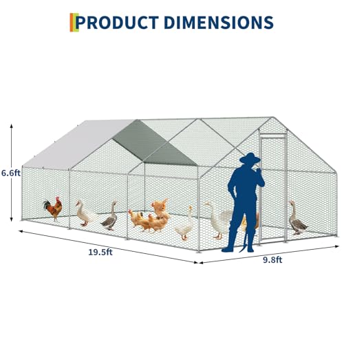 Large Metal Chicken Coop, Large Chicken Pen, Chicken Runs for Yard with Waterproof and Anti-UV Cover, Duck Rabbit House Outdoor (9.8'L x 19.7'W x 6.5'H) - size: 231.5"L x 120.1"W x 78.0"H