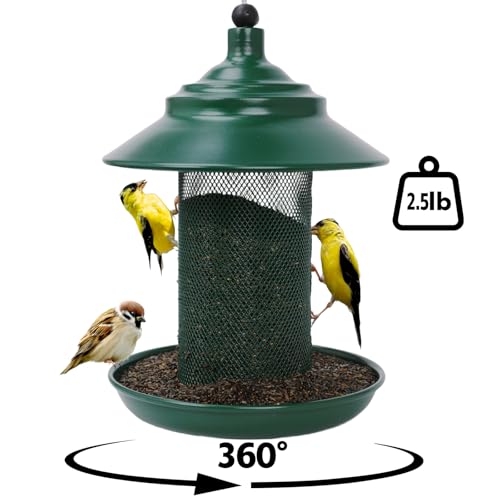 All-Metal Finch Feeder, Squirrel Resistant Nyjer Seed Bird Feeder Green | 2.5 lb capacity, powder-coated all-metal mesh resists squirrels and weather while keeping nyjer seed fresh and accessible. - color: Green, size: 2.5 LB