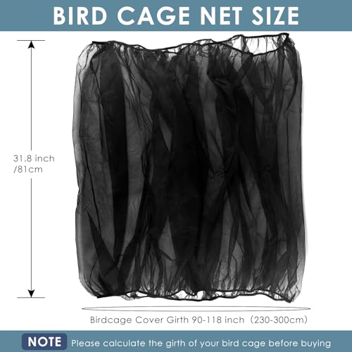 Bissap Bird Cage Seed Catcher, 90-118‘’ Universal Birdcage Net Nylon 31.8'' H Adjustable Elastic Band Stretchy Skirts Mesh Cover for Parrot Cage Seed Guard (Not Include Birdcage)- Black - color: Black