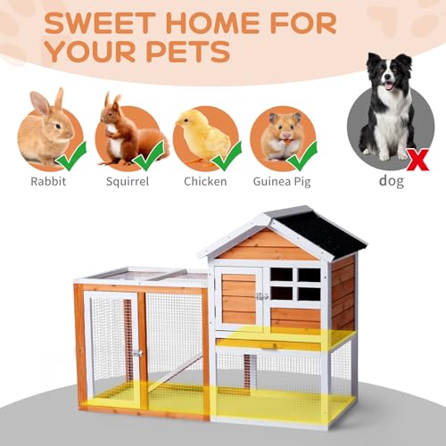 Outvita Rabbit Hutch, Small Wood Chicken Coop, 48" w/Pull-Out Tray | Guinea Pig Cage , Waterproof Asphalt Roof, Chicken Run, Interactive Door for Small Animal Pen Outdoor