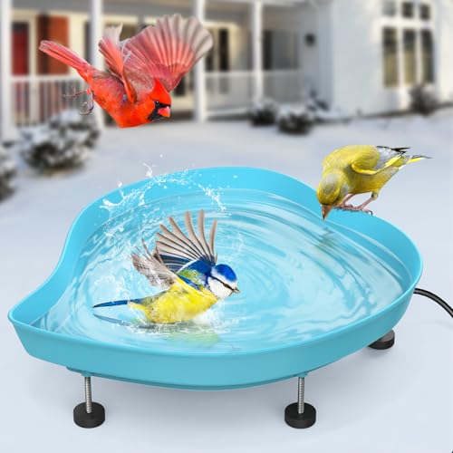 Heated Bird Baths for Outdoors for Winter - 60W Thermostatically Controlled Heated Bird Bath for Outside Winter, Large Capacity Heated Birdbath for Outdoors for Winter Garden Yard Lawn (Blue)