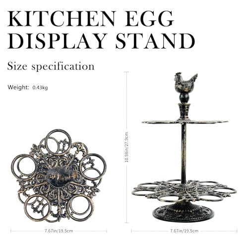 Cast Aluminum Fresh Egg Holder Countertop, Egg Holder Rack Tray for 12 Fresh Eggs, 2-Tier Egg Tray & Dispenser with Rooster Top Design, Egg Skelter for Kitchen (7.67" × 7.67" × 10.98")