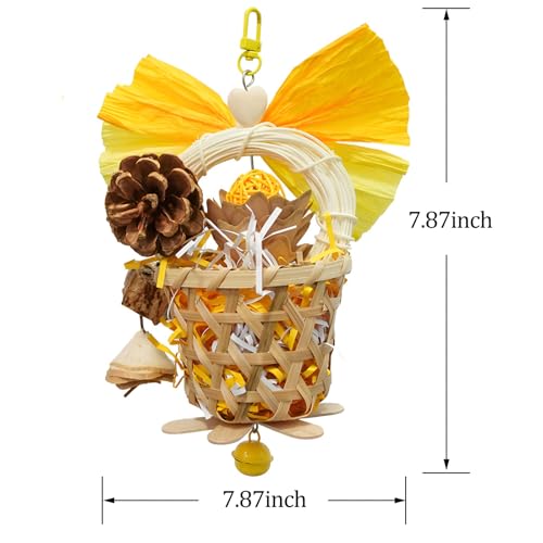 Bird Toys Foraging Shredder Hanging Toys Rope Perch with Bell Parakeet Toy Parrot Swing Climbing Standing Toys Bird Cage Accessories for Conure Cockatiel Budgies Lovebird, Yellow - color: Yellow
