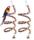 2PCSx 79inch(200cm) Bird Spiral Rope with Golden Bell Perches Birdcage Swing Toys 100% Cotton Natural Bird Perch Peck/Chewing Climbing Standing Bungee Parrot Toys for Regular to Large Size Parrot - size: 79 inches (2 pieces)