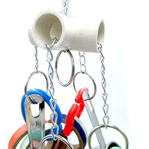 Stainless Steel Chewable Parrot Toys with Pullable Pots, Cardboard Rings - Durable Bird Toys for Medium and Large Parrots Amazons, Mini Macaws, African Greys, Cockatoos, Eclectus
