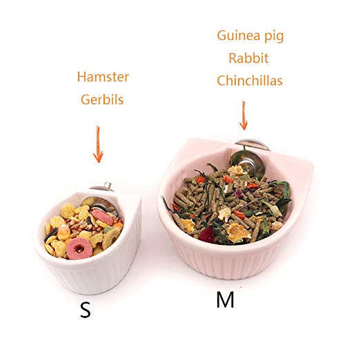 Small Animals Bowl, Detachable Cage Feeder Pet Ceramic Water & Food Feeder, Small Animal Supplies for Rabbit Parrot Squirrels Chinchilla Hamster Ferret (White, S) - size: S