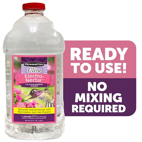 Pennington Electro-Nectar Hummingbird Nectar Ready to Use 64-Oz Bottle | With electrolytes, no added color, naturally clear, humming bird nectar, for bottom fill, top fill and dish feeders