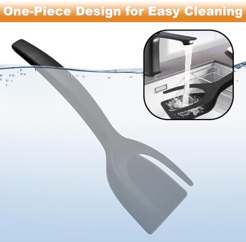2-in-1 Egg Flipper Spatula Tongs Set - Non-Stick Silicone Grip and Flip Cooking Utensils for Omelets, Pancakes, Fish, and Burgers - 2 PCS Kitchen Cooking Tools (Black & Red)