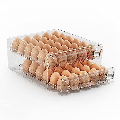 60 Egg Holder for Fridge, Egg Container for Refrigerator, Stackable Egg Storage Container, Egg Fresh Storage Box for Fridge, 2Layers Egg Tray, Clear Egg Organizer, BPA Free